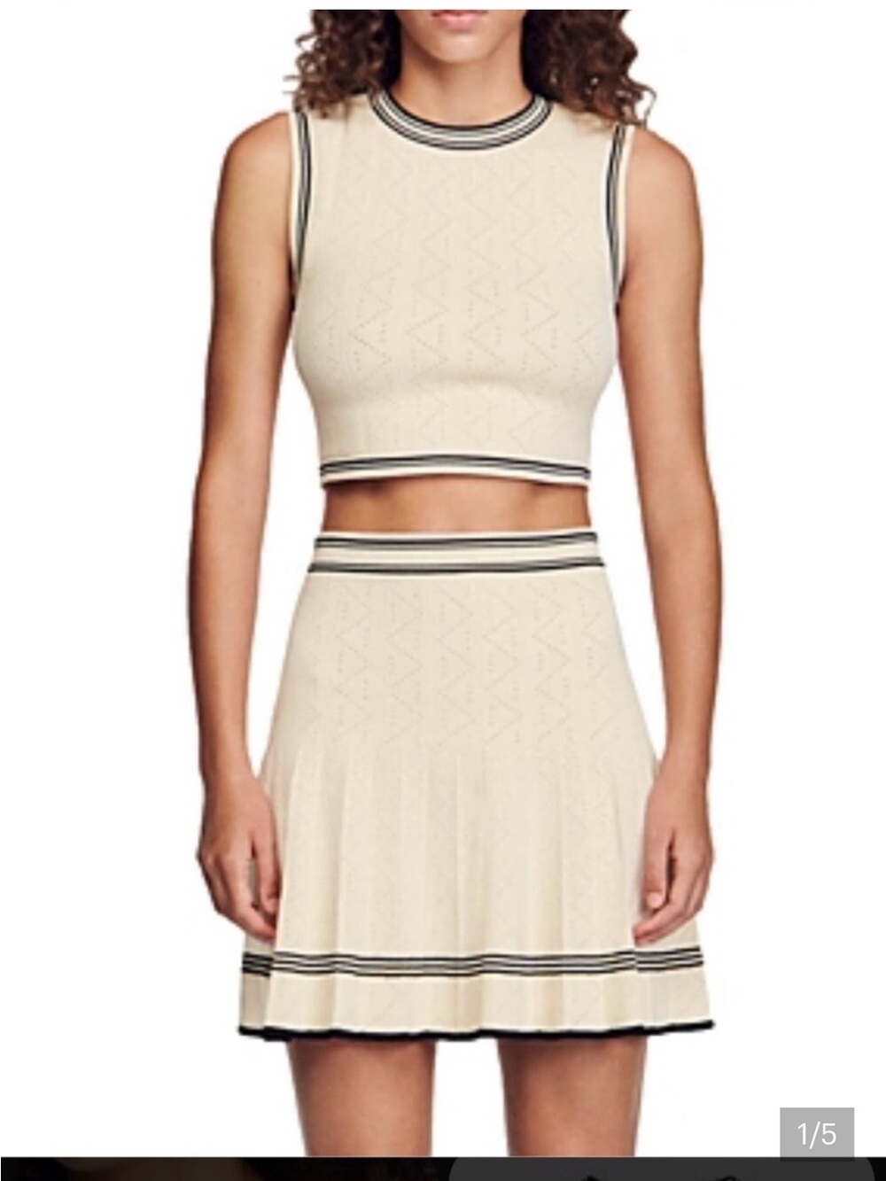 House of Harlow 1960 Cream Mini Skirt with Black Stripe Trim set